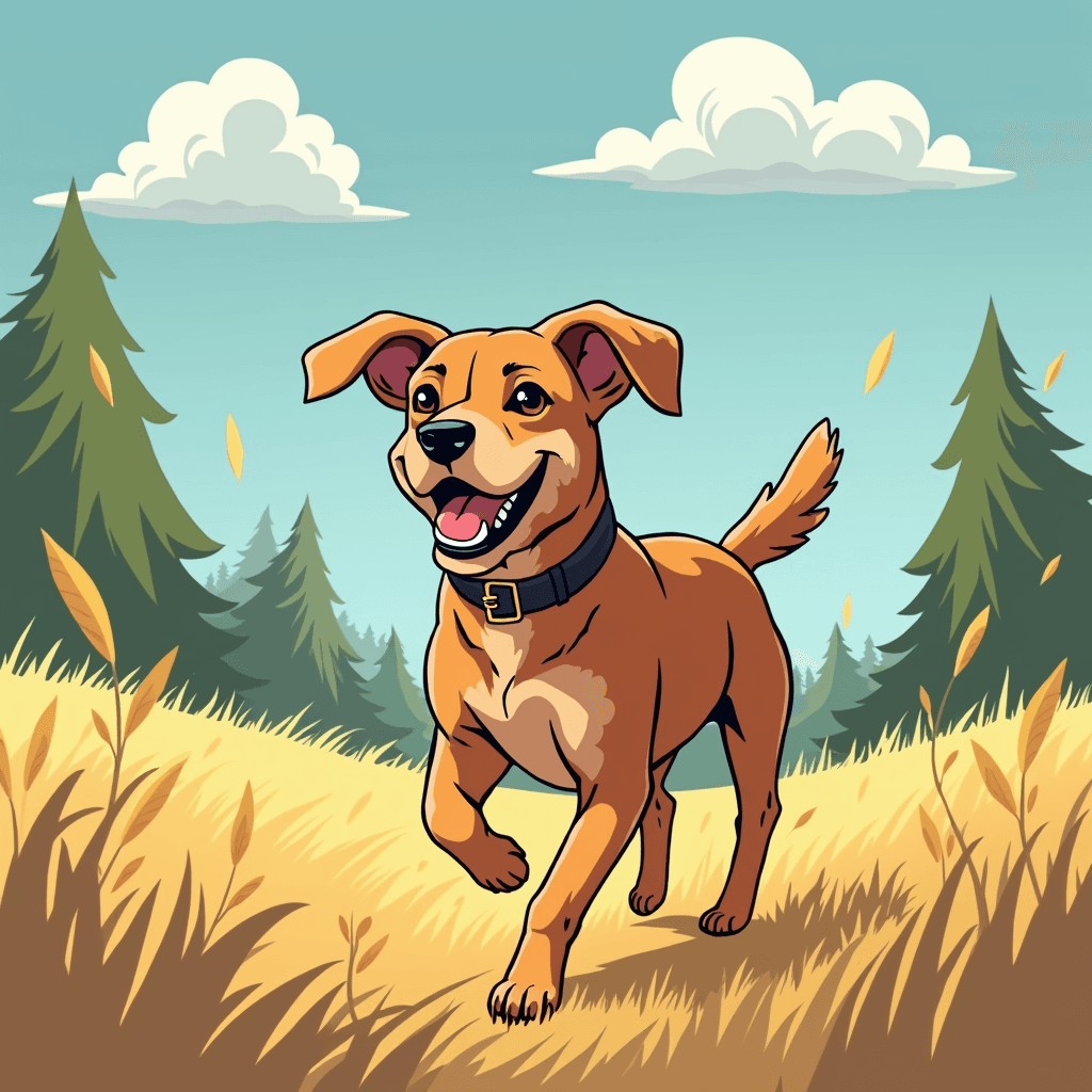 a brown dog running in the fielld