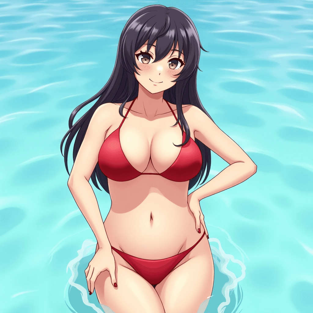 Anime Girl curvy body in swimsuit 18+