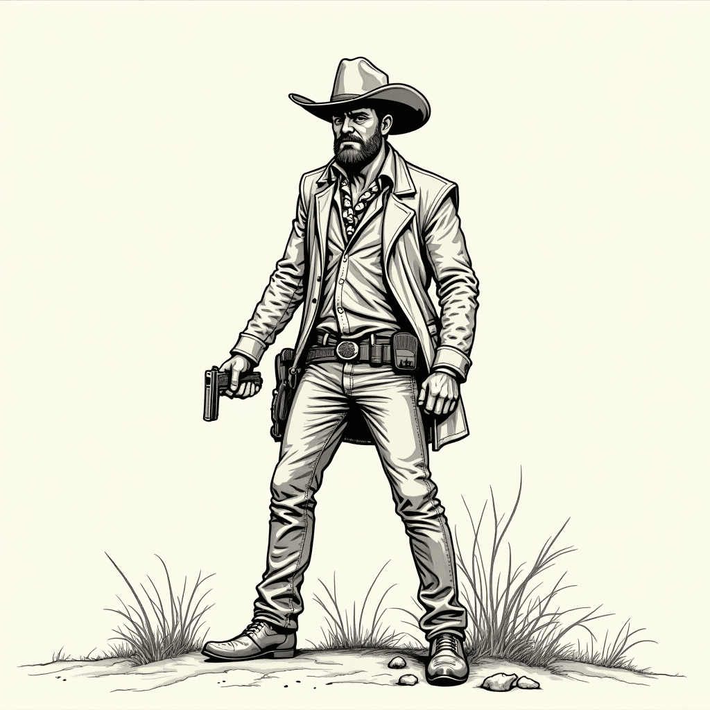 storyboard sketch of a cowboy