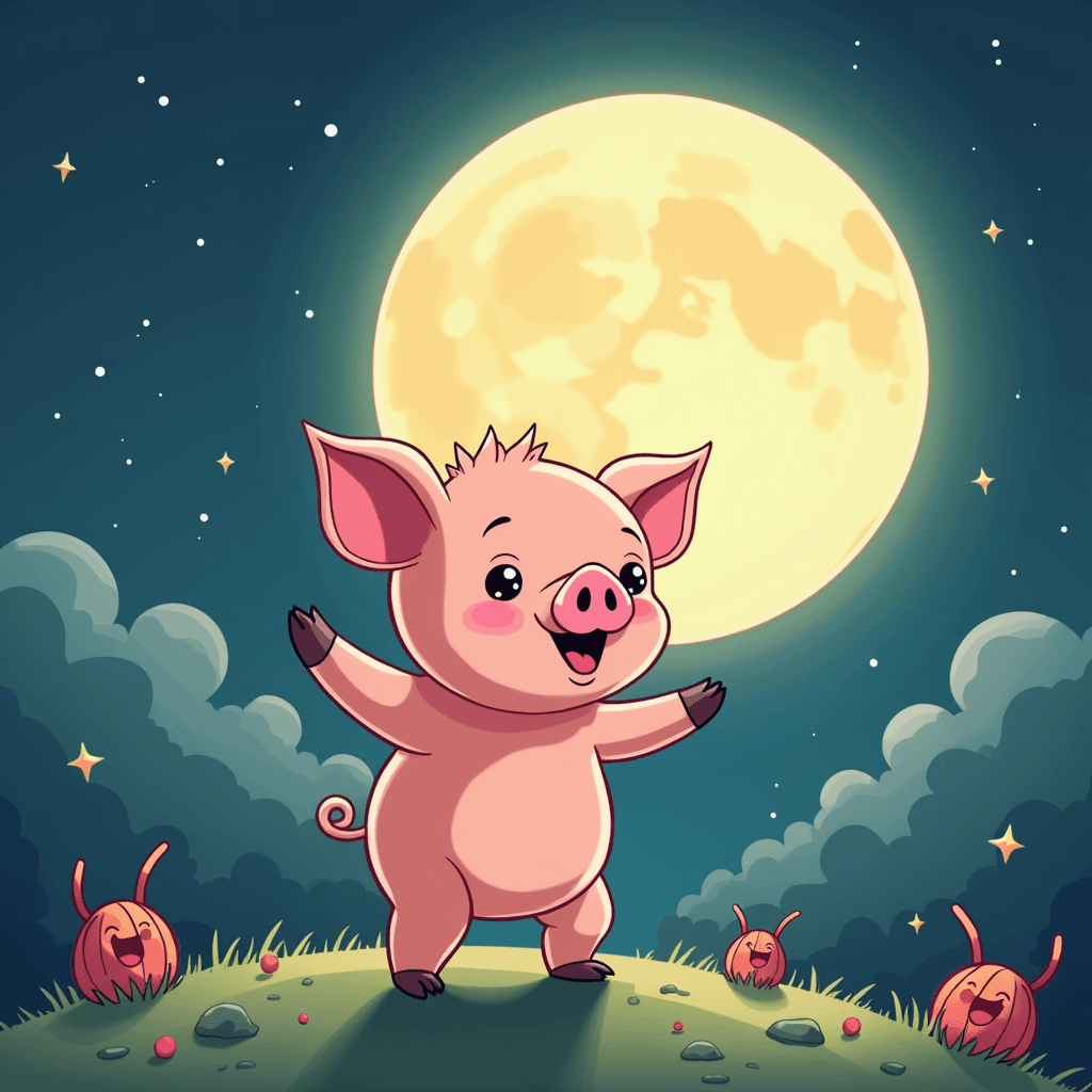 A little cutty pig dancing in the moon light