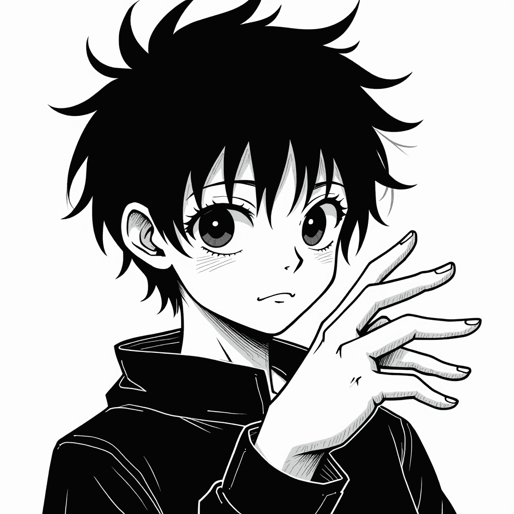  a boy with black eye and cybog left hand , black white color like manga