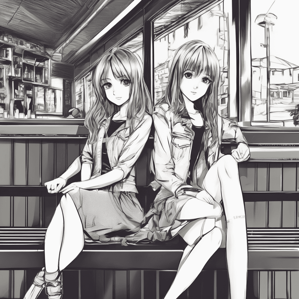 two beautiful girls in a bench bar