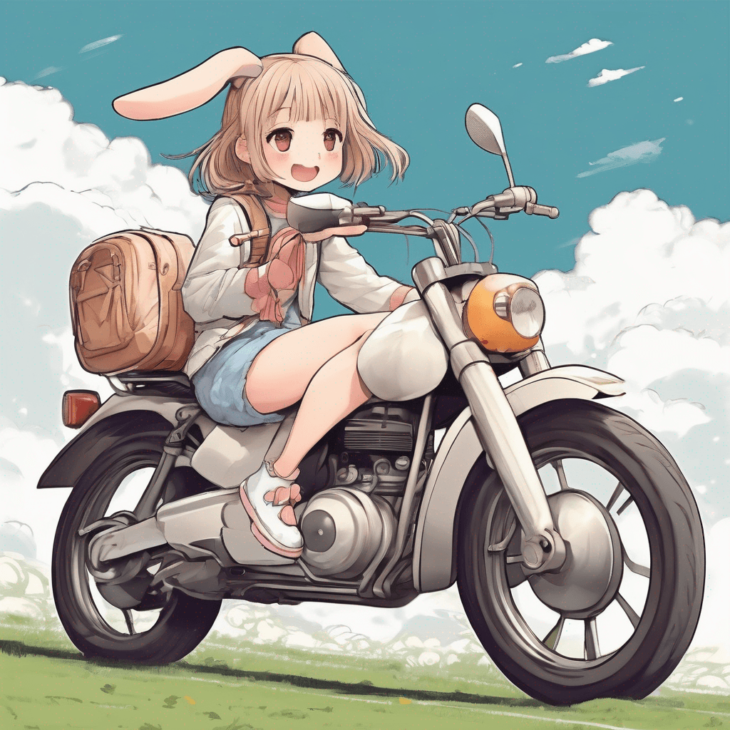 cute girl riding a rabbit.