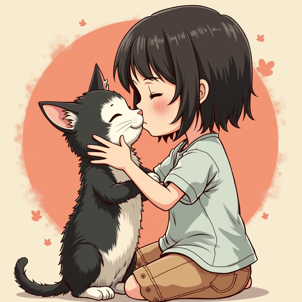 a girl kiss a cat