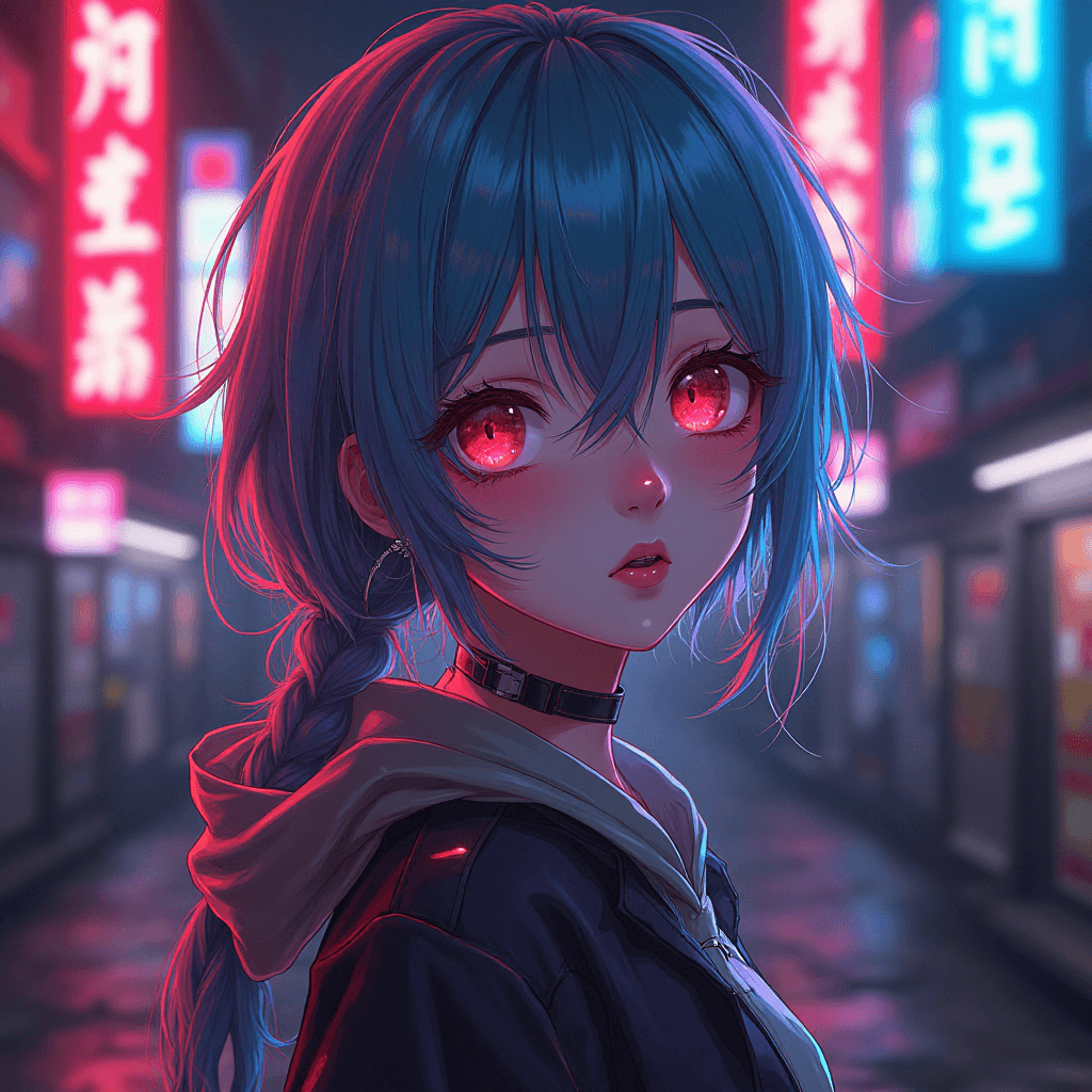 dreamlike, cyberpunk, neon lights, realistic anime