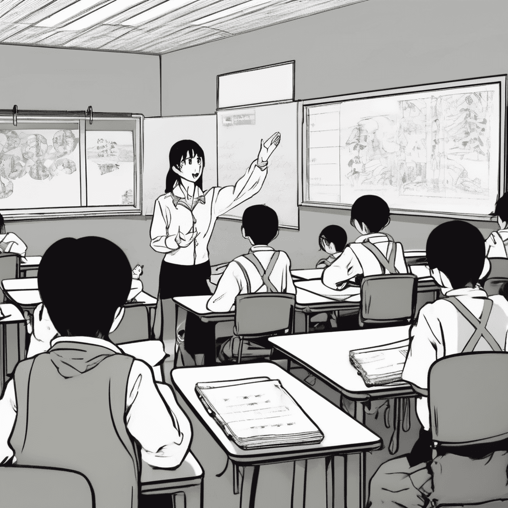 A teacher explaining a lesson to students in a classroom.