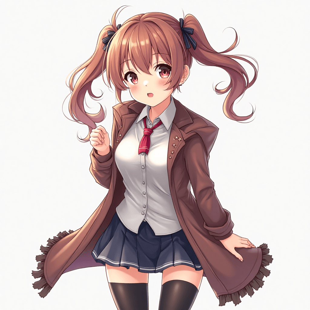 A girl with two ponytails and wearing black stockings
